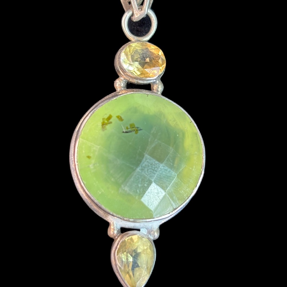 Luminous Green and Yellow Gemstone .925 Silver Pendant